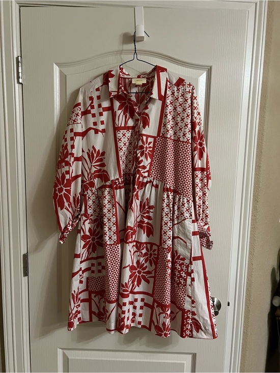 Maeve Dresses & Skirts - Maeve Red and White Floral Button-Front Shirt Dress